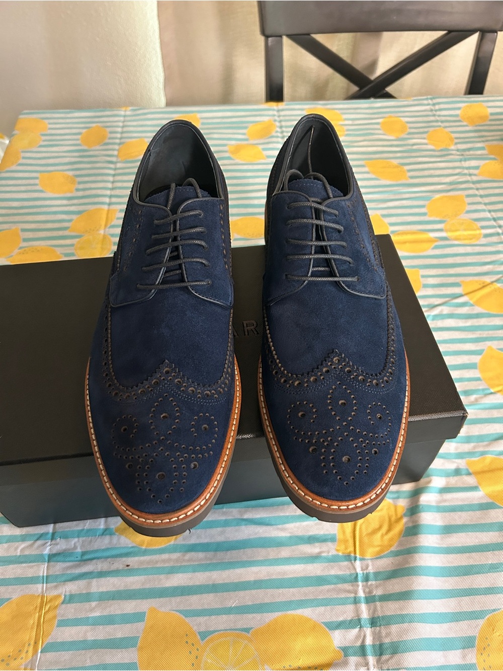Zanzara Men's Navy Suede Wingtip Brogues - Classic Dress Shoe size 9